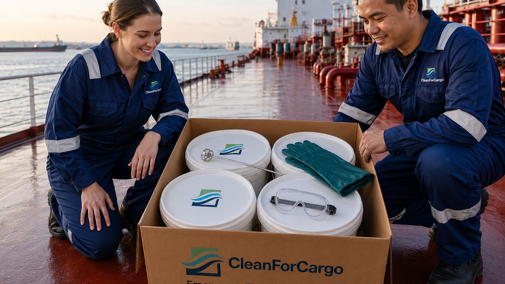 Emergency kit on deck of a tanker vessel